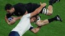 Rugby Union - Rugby World Cup 2023 - Pool A - France v New Zealand - Stade de France, Saint-Denis, France - September 8, 2023 New Zealand's Luke Jacobson in action with F