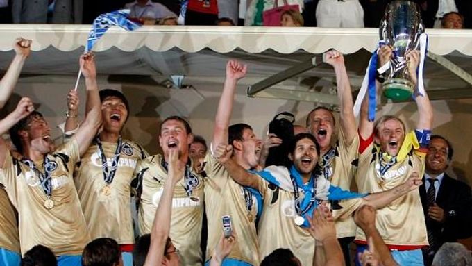 Radost fotbalistů Zenitu Petrohrad ze zisku Superpoháru