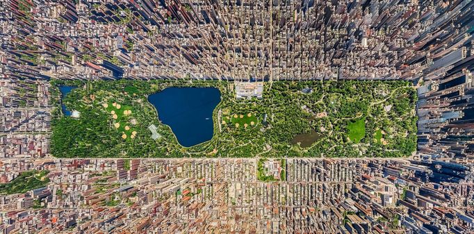 Letecký pohled na Central Park, New York, USA.