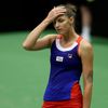Fed Cup 2019: Karolína Plíšková v zápase se Simonou Halepovou