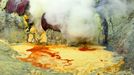 Sulphur Miners - (PICTURED The sulpher miners working in a live volcano.) - And you thought you had a hard day at the office, meet the sulphur miners who work in a live v