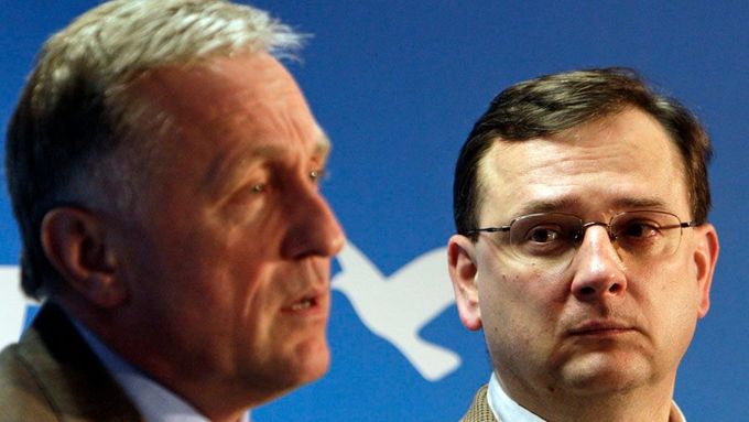 Topolánek (left) was a PM in 2006-09. Petr Nečas was sworn in office two weeks ago
