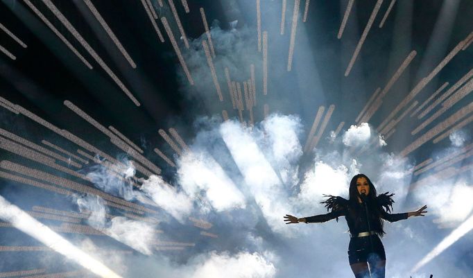 Singer Nina Sublatti representing Albania perform the song &quot;Warrior&quot; during the dress rehearsal for the first semifinal of the upcoming 60th annual Eurovision S