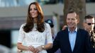 Catherine, Britain's Duchess of Cambridge, arrives at a surf lifesaving demonstration with Australian Prime Minister Tony Abbott at Sydney's Manly beach