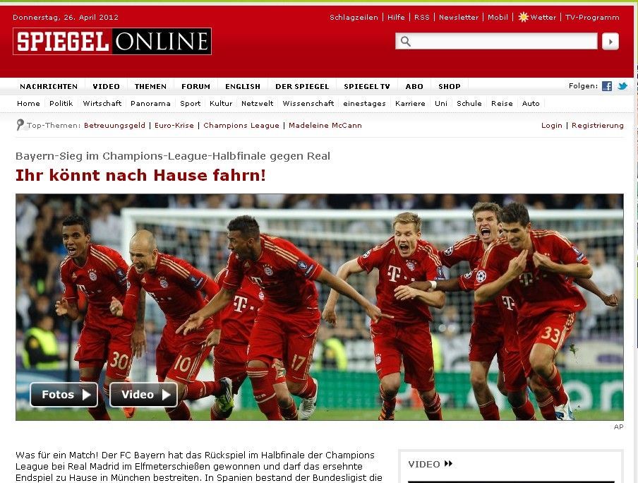 Německé noviny po postupu Bayernu přes Real Madrid