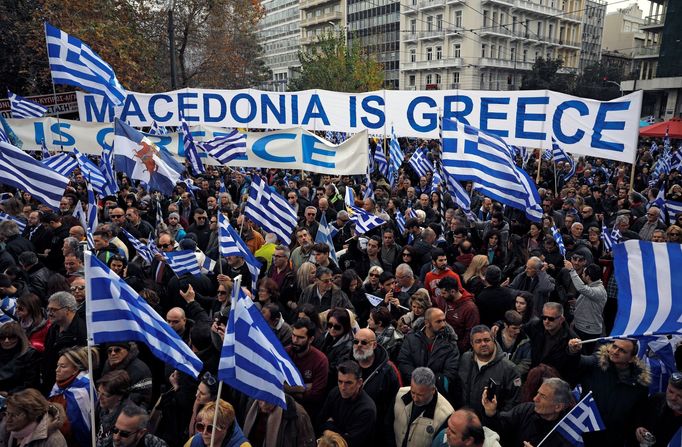 Demonstrace v Řecku proti dohodě s Makedonií.