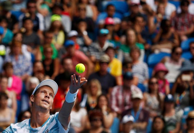 Tomáš Berdych v zápase Australian Open s Bernardem Tomicem.