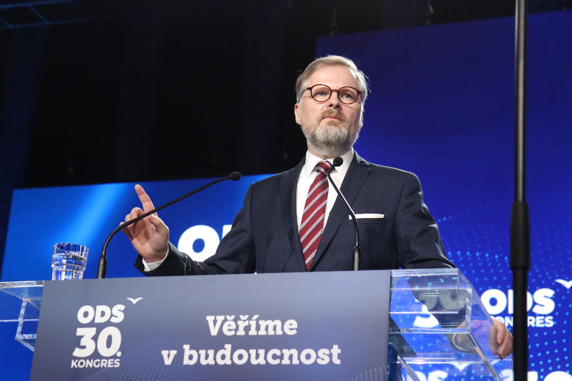 Předseda ODS a premiér Petr Fiala na zahájení kongresu v dubnu 2022