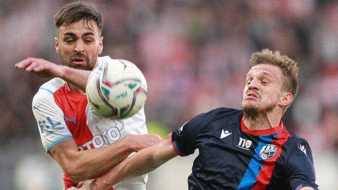 David Hovorka a Jan Kopic v zápase 2. kola nadstavby F:L Slavia Praha - Viktoria Plzeň