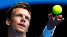 Tomáš Berdych při vítězném čtvrtfinále Australian Open s Rafaelem Nadalem.