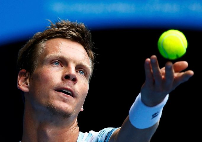 Tomáš Berdych při vítězném čtvrtfinále Australian Open s Rafaelem Nadalem.