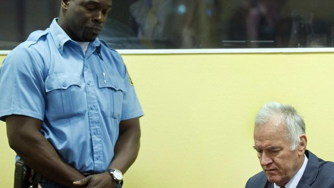 Ratko Mladič před soudem v Haagu.