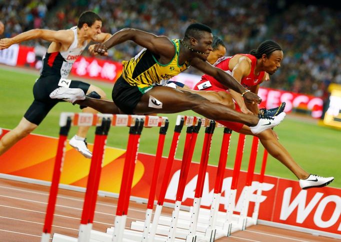 MS v atletice 2015: Johnathan Cabral, Omar McLeod a Aries Merritt, 110 m př.