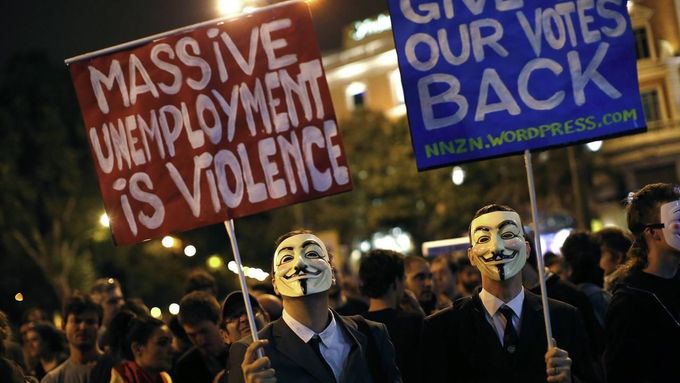 Demonstrace proti nezaměstnanosti ve Španělsku.