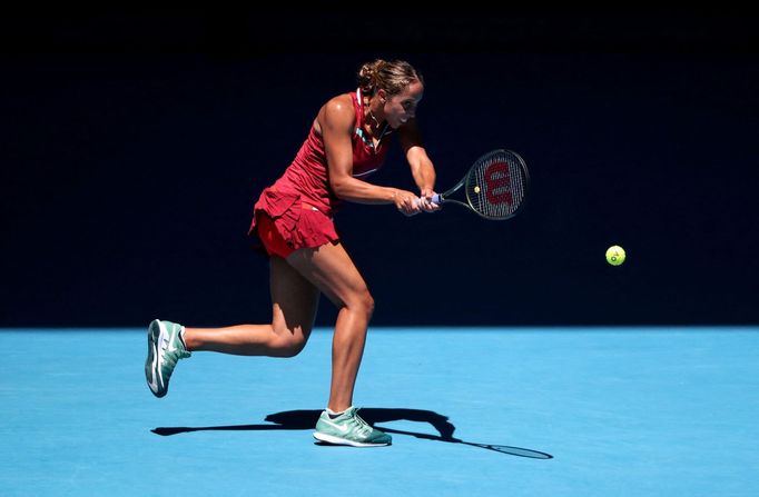 Tennis - Australian Open - Melbourne Park, Melbourne, Australia - January 25, 2022  Madison Keys of the U.S. in action during her quarter final match against Czech Republ