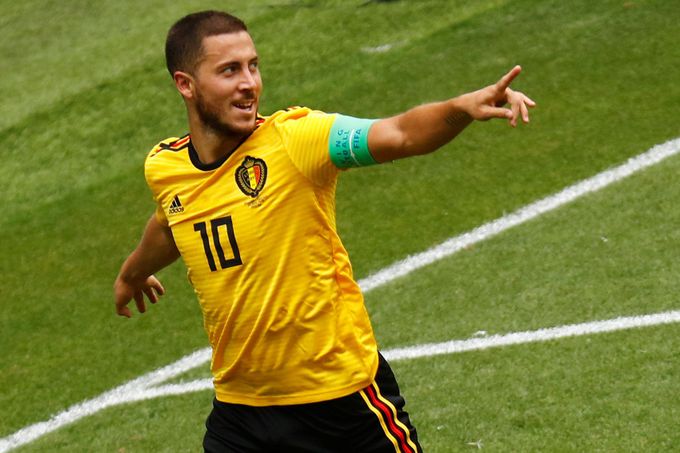 Eden Hazard slaví gól Belgie