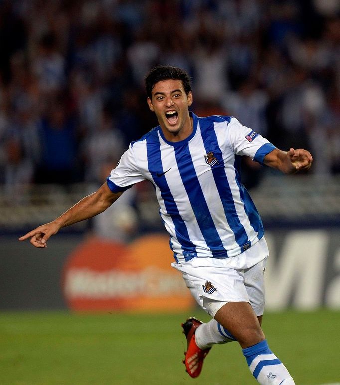 San Sebastian vs. Lyon, play off Ligy mistrů (Carlos Vela)