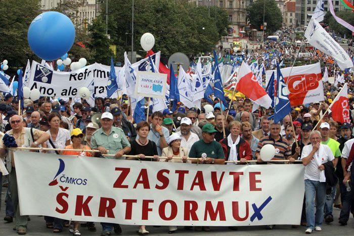 Demonstrace odborářů na Václavském náměstí v Praze