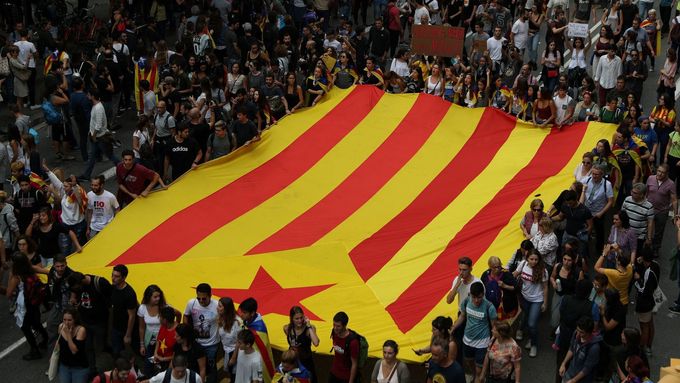 Katalánci stávkující za nezávislost. Ilustrační snímek.