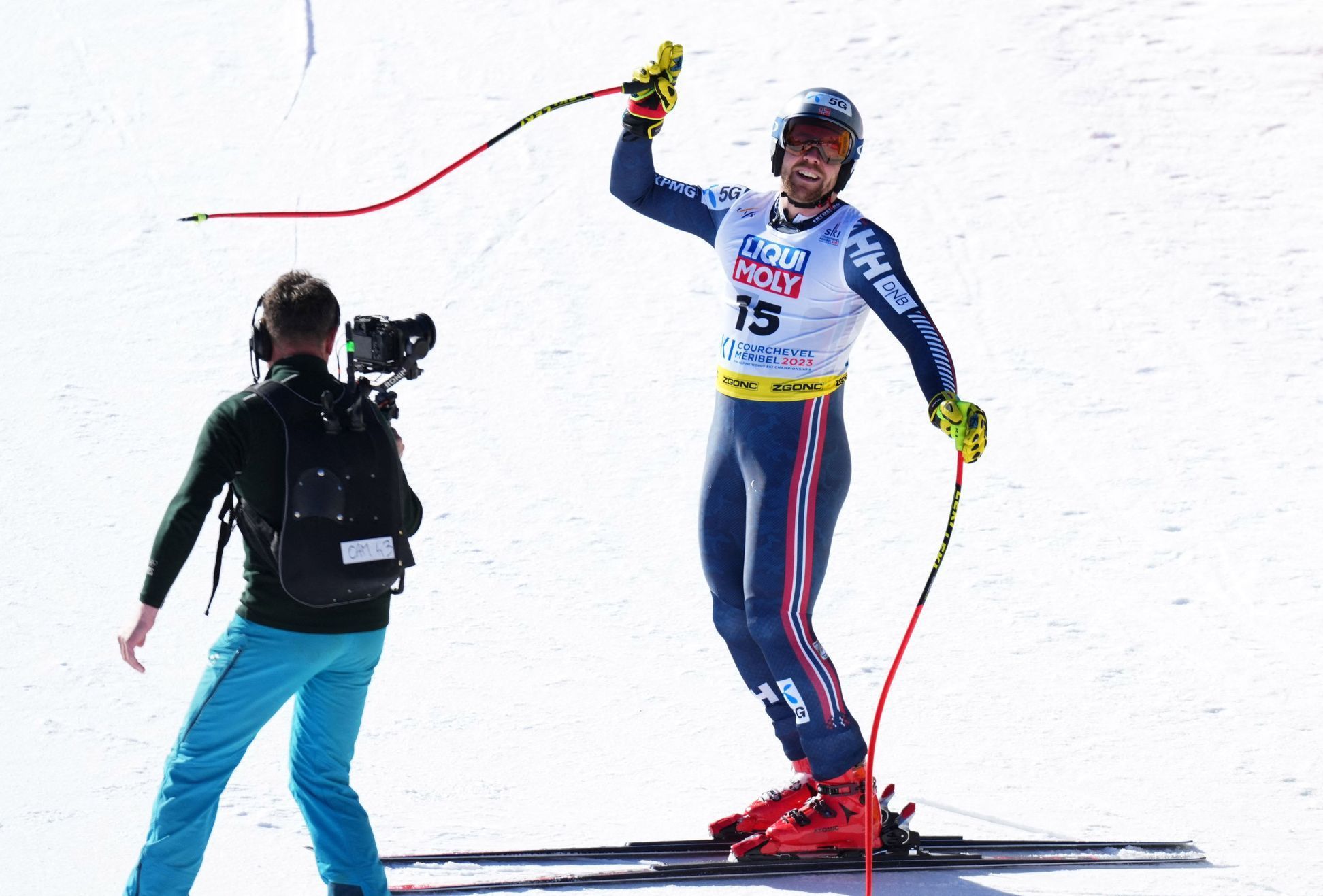 Aleksander Aamodt Kilde v cíli sjezdu mužů na MS v alpském lyžování 2023