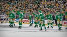 Jan 1, 2020; Dallas, Texas, USA; The Dallas Stars celebrate the win over the Nashville Predators the 2020 Winter Classic hockey game at the Cotton Bowl in Dallas, TX. Man