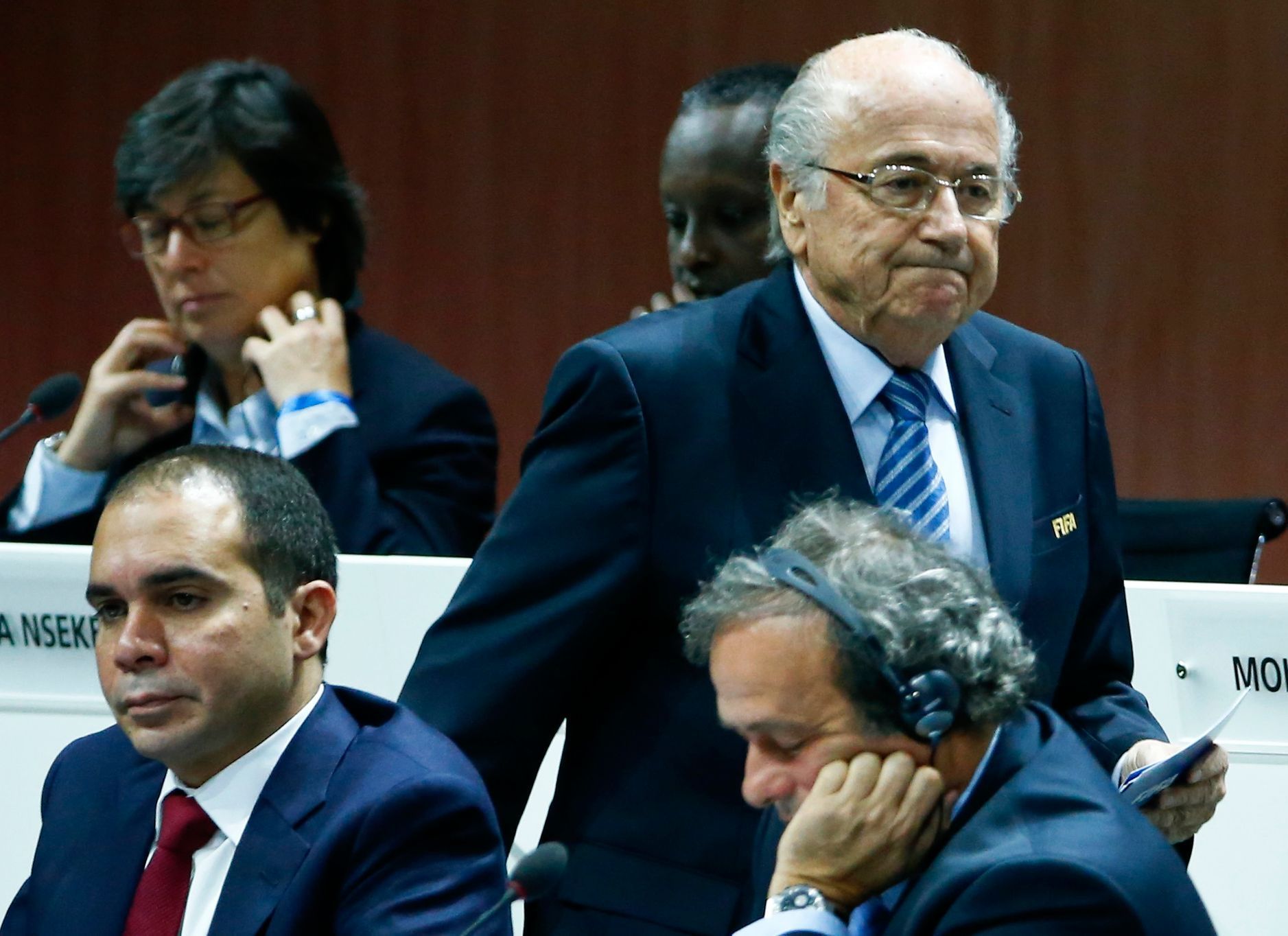Kongres FIFA: Alí bin Husajn, Michel Platini a Sepp Blatter