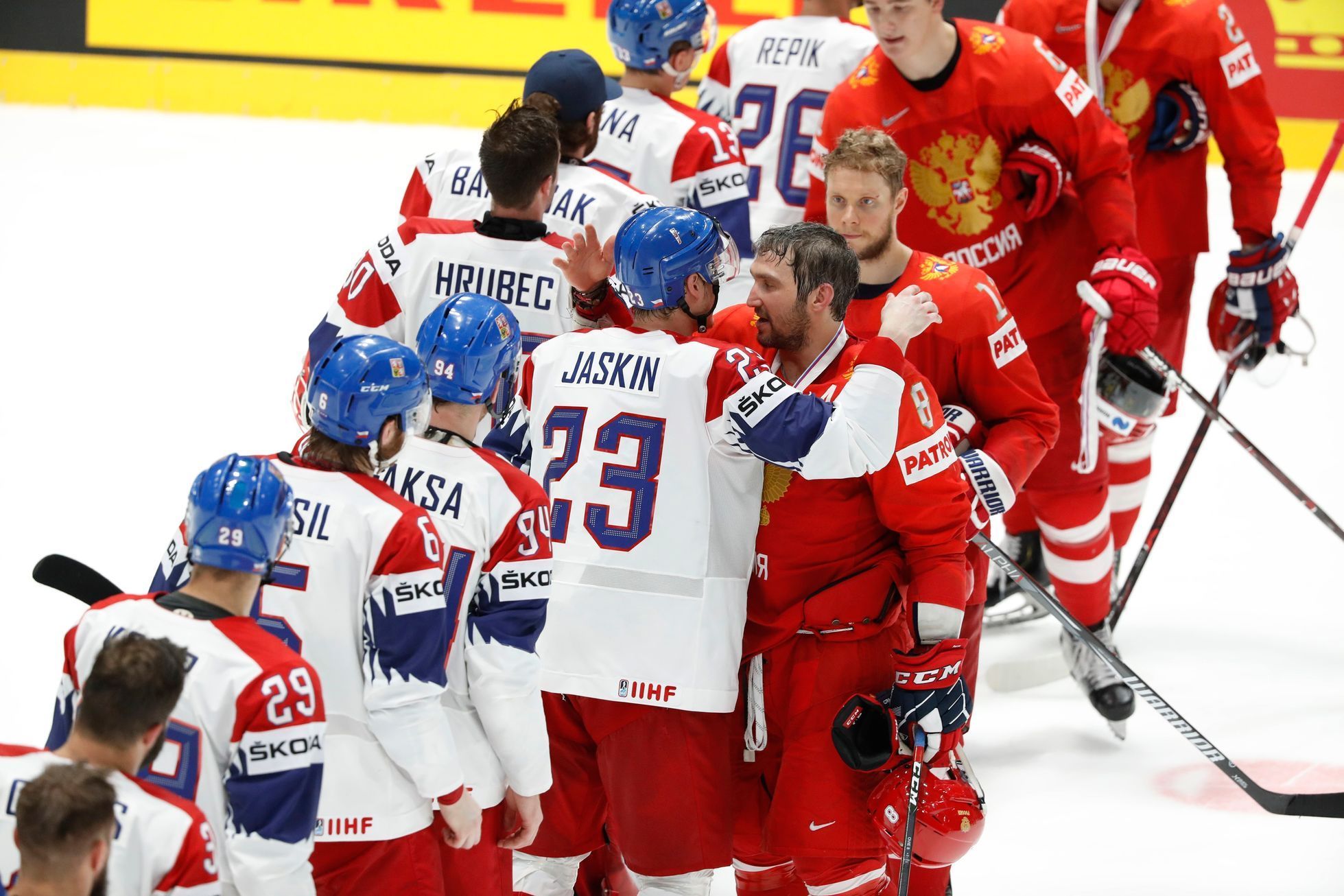 Česko - Rusko na MS v hokeji 2019, zápas o bronz: Alexandr Ovečkin a Dmitrij jaškin