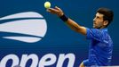 Sep 1, 2019; Flushing, NY, USA; Novak Djokovic of Serbia serves against Stan Wawrinka of Switzerland (not pictured) in the fourth round on day seven of the 2019 US Open t