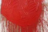 Hermann Nitsch: Schüttbild, akryl a krev na jutě, 2017, 100x80 cm, Galerie Litera/Navrátil