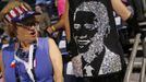 A delegate looks at an image of President Barack Obama made of sequins as she awaits the start of the first session of the Democratic National Convention in Charlotte, North Carolina, September 4, 2012. REUTERS/Jonathan Ernst (UNITED STATES - Tags: ELECTIONS POLITICS) Published: Zář. 4, 2012, 8:39 odp.