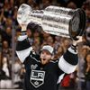Los Angeles Kings' Jonathan Quick celebrates with the Stanley Cup after NHL Stanley Cup Finals in Los Angeles