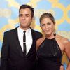Actors Jennifer Aniston and Justin Theroux pose at the HBO after-party after the 72nd annual Golden Globe Awards in Beverly Hills