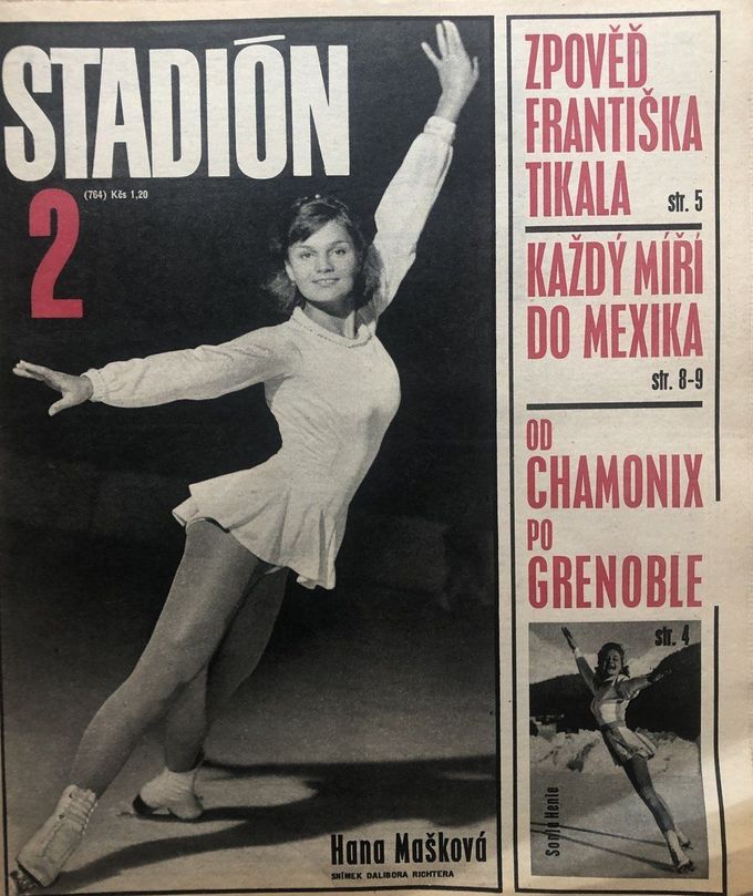 Hana Mašková na titulní stránce časopisu Stadión v roce1968