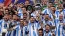 Soccer Football - Copa America 2024 - Final - Argentina v Colombia - Hard Rock Stadium, Miami, Florida, United States - July 15, 2024 Argentina's Lionel Messi lifts the t