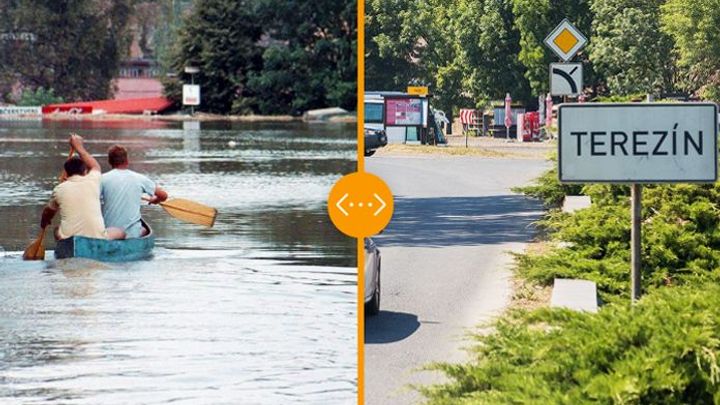 Čluny v ulicích Terezína, řeka nad mostem v Písku. Zkáza roku 2002 pohledem dneška; Zdroj foto: Aktuálně.cz
