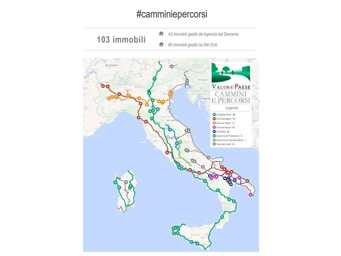 Na sedmi turistických trasách v Itálii můžete získat snovou nemovitost. K dispozici jich je celkem 103.