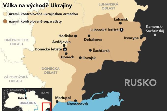 Válka na východě Ukrajiny - aktuální mapa.