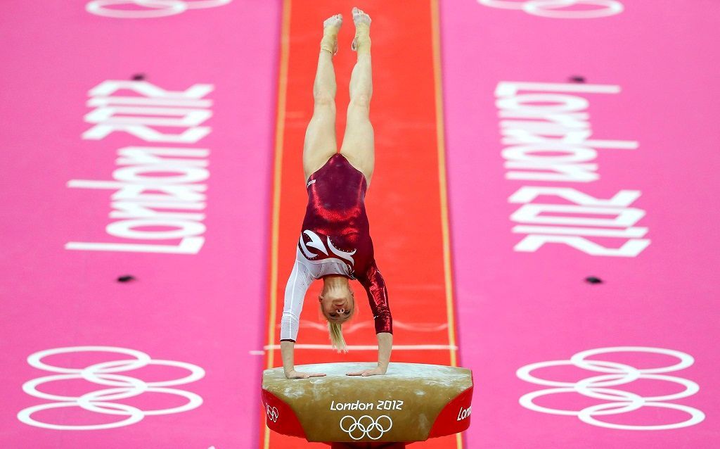 Trénink gymnastek na olympiádě v Londýně 2012 (Ruska Afanasijevová)
