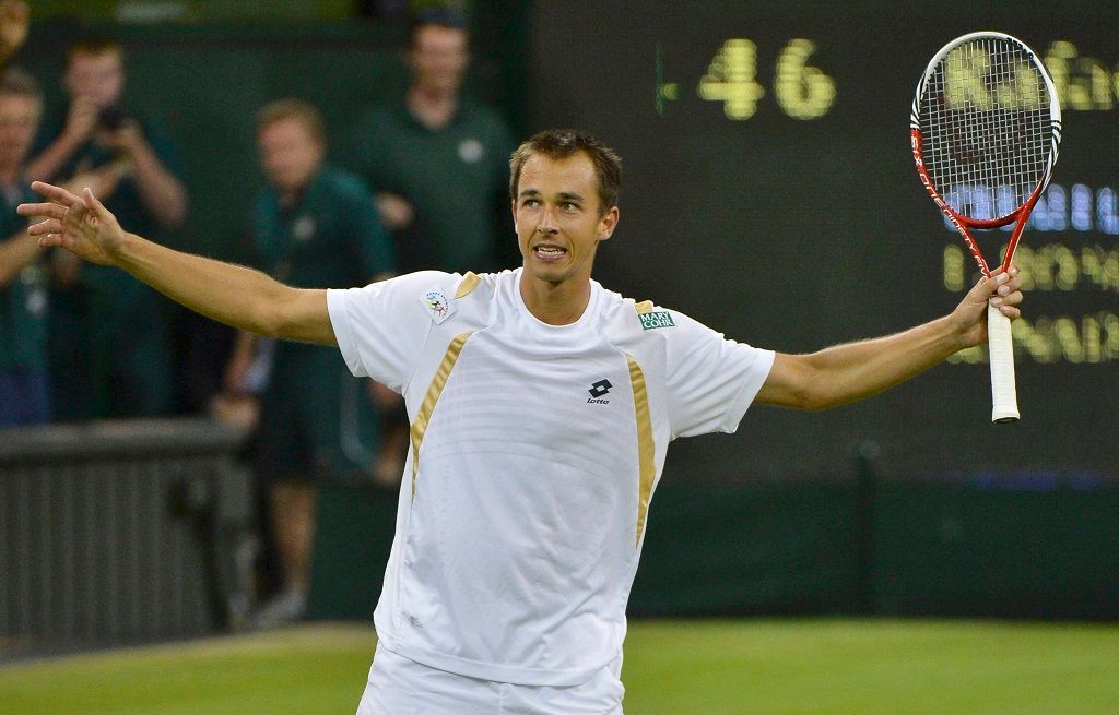 Lukáš Rosol slaví výhru nad Rafaelem Nadalem, Wimbledon 2012
