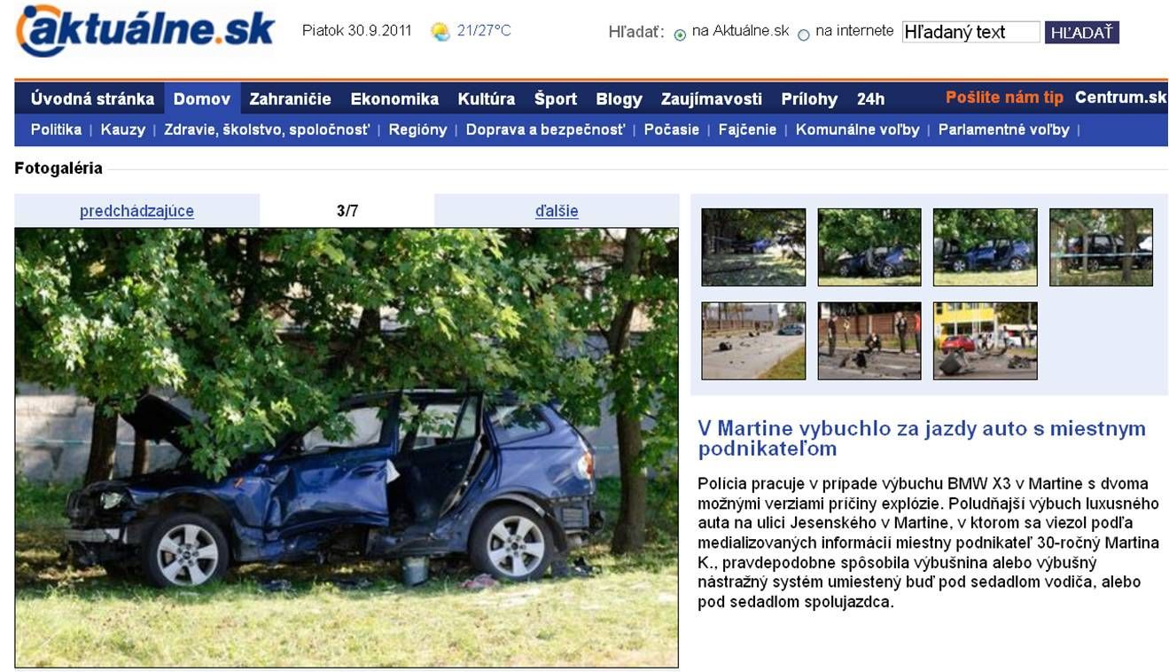 Ve slovenské Nitře vybuchlo za jízdy auto s podnikatelem