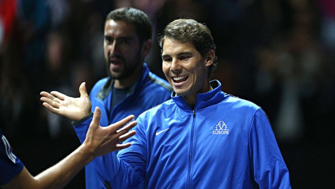 Rafael Nadal a Marin Čilič na Laver Cupu v Praze.