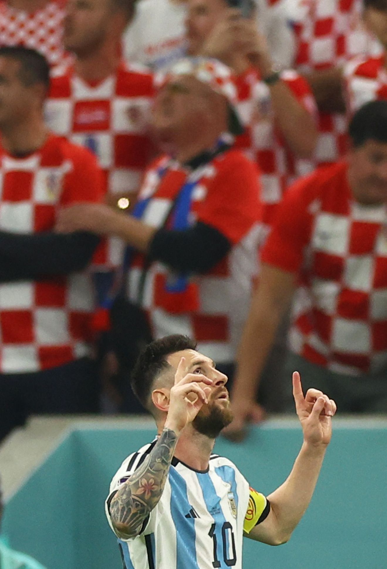 Lionel Messi slaví gól v semifinále MS 2022 Argentina - Chorvatsko