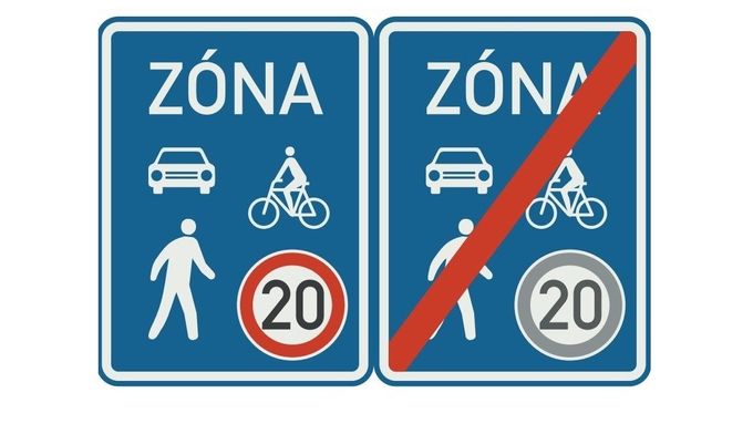 Nová dopravní značka, která označuje začátek a konec takzvané sdílené zóny.