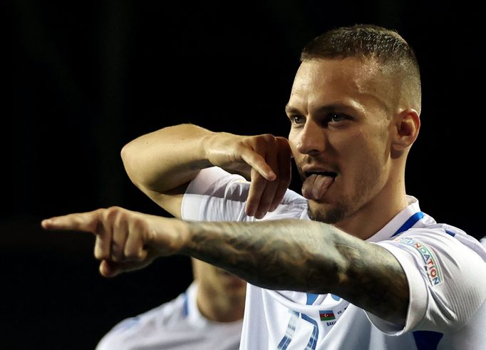 Soccer Football - UEFA Nations League - Group C1 - Azerbaijan v Slovakia - Tofig Bahramov Republican Stadium, Baku, Azerbaijan - October 14, 2024  Slovakia's Lukas Harasl