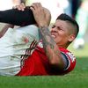 Manchester United's Marcos Rojo after sustaining an injury