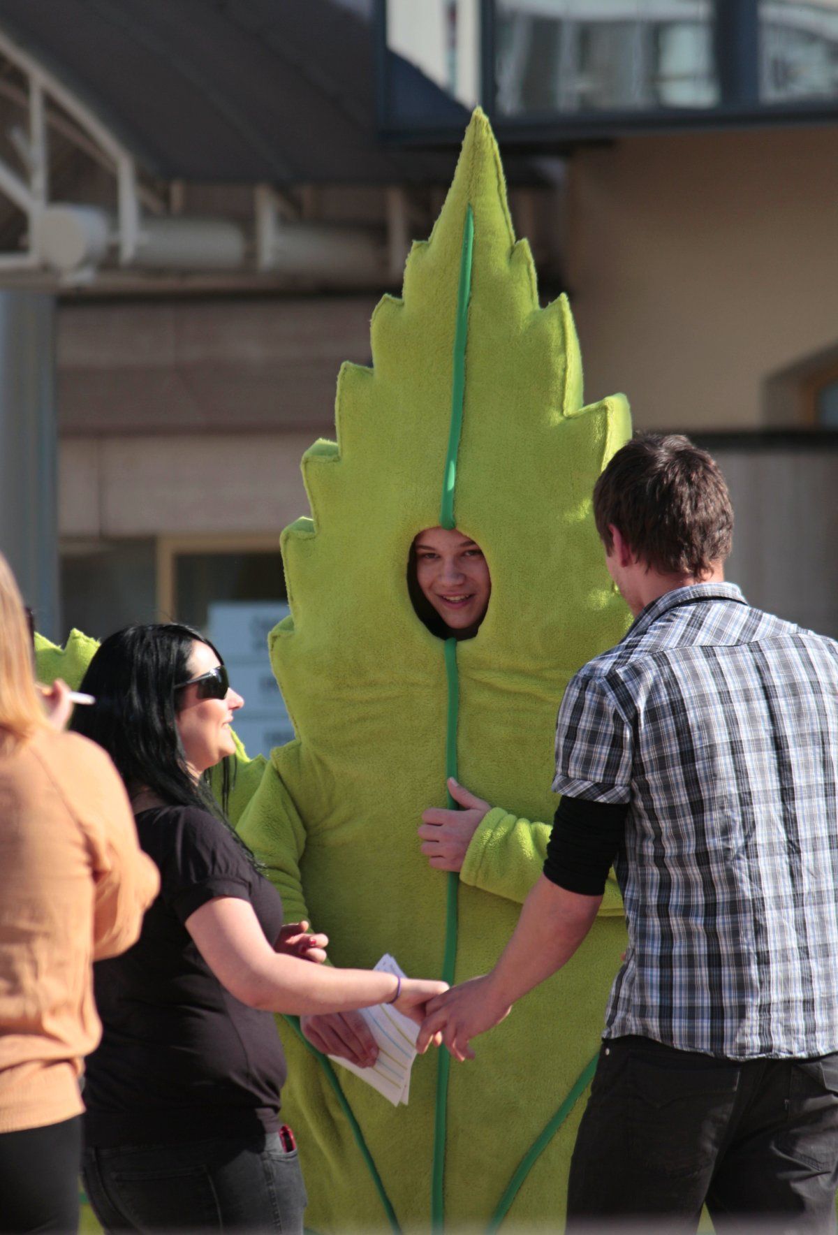 Brigáda - student převlečený za konopí