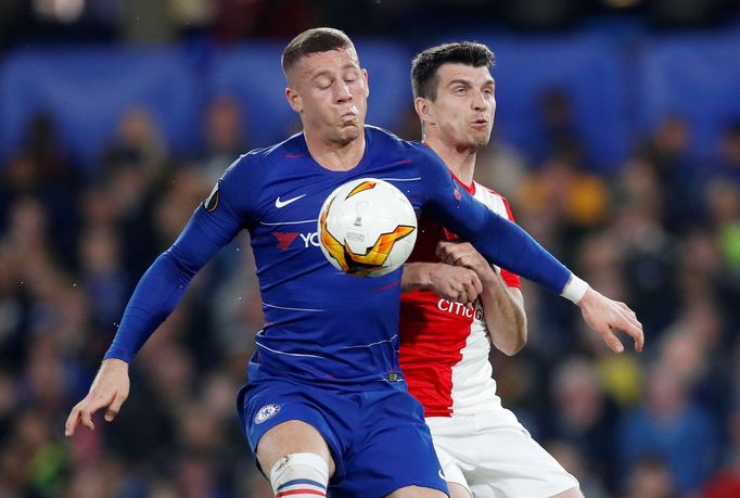 fotbal, odveta čtvrtfinále Evropské ligy, Chelsea - Slavia, Ross Barkley a Ondřej Kúdela