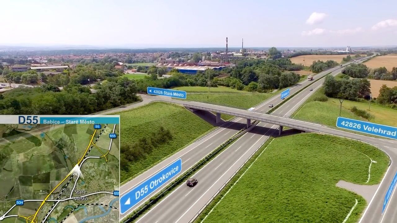 Vizualizace dálnice D55. Stavba úseku Babice - Staré Město odhlehčí silnicím i lidem