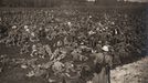 Captured German prisoners lie down in a field at Longueau, on the Western Front, in this August 1, 1916 handout picture.