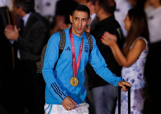 Soccer Football - Argentina team arrives to Buenos Aires after winning the World Cup  - Buenos Aires, Argentina - December 20, 2022 Argentina's Angel Di Maria during the